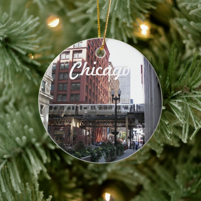 Chicago Elevated Loop Train Holiday Ceramic Ornament (Tree)