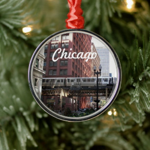 Chicago Elevated Loop Train Holiday Metal Ornament