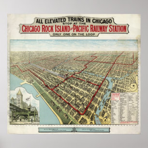 Chicago Elevated Trains (Poole) 1897 - AGED BMB Poster