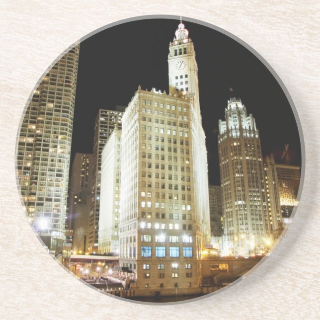 Chicago famous landmark at night coaster (Front)