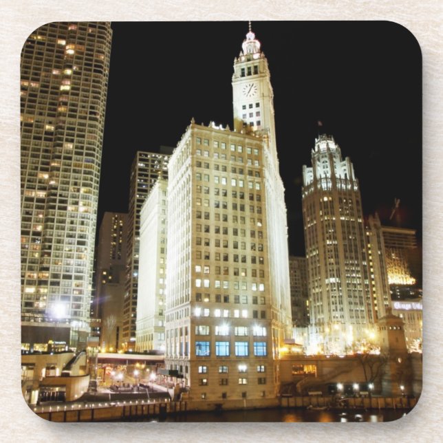 Chicago famous landmark at night coaster (Front)