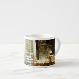 Chicago famous landmark at night espresso cup