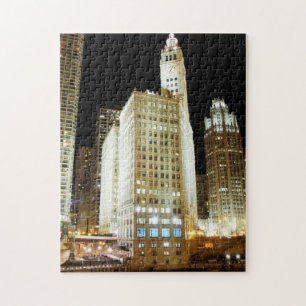 Chicago famous landmark at night jigsaw puzzle