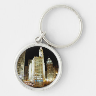 Chicago famous landmark at night key ring