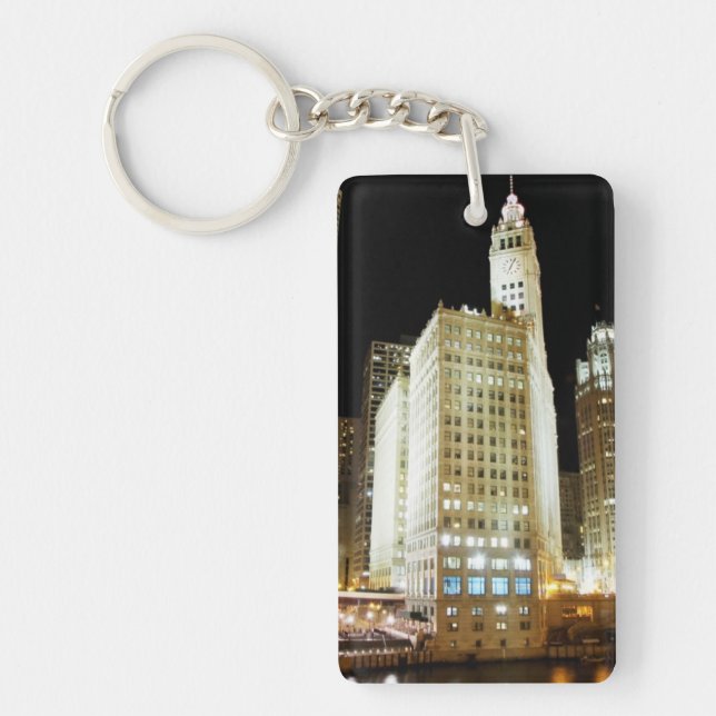 Chicago famous landmark at night key ring (Front)