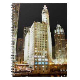 Chicago famous landmark at night notebook