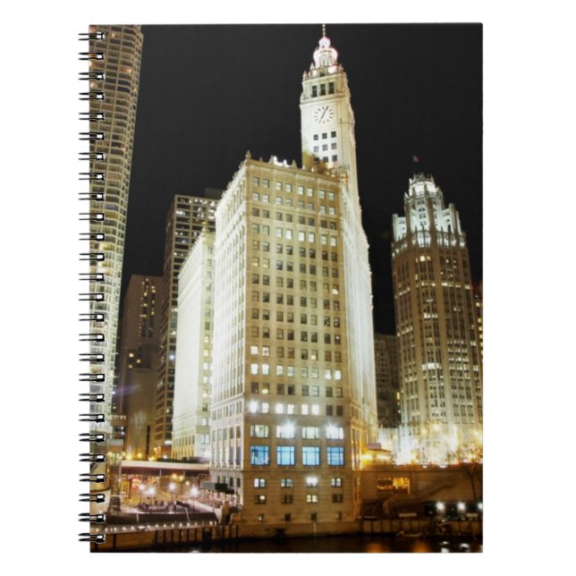 Chicago famous landmark at night notebook (Front)