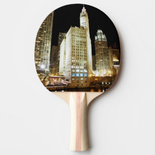Chicago famous landmark at night ping pong paddle
