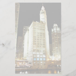 Chicago famous landmark at night stationery