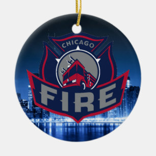 Chicago Fire With Skyline Ceramic Tree Decoration