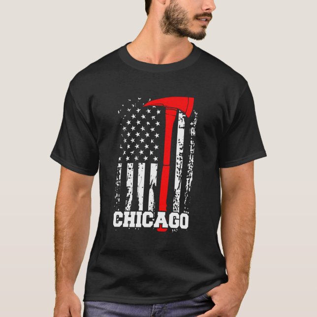 Chicago Firefighter Shirt Fireman American Flag Gi (Front)