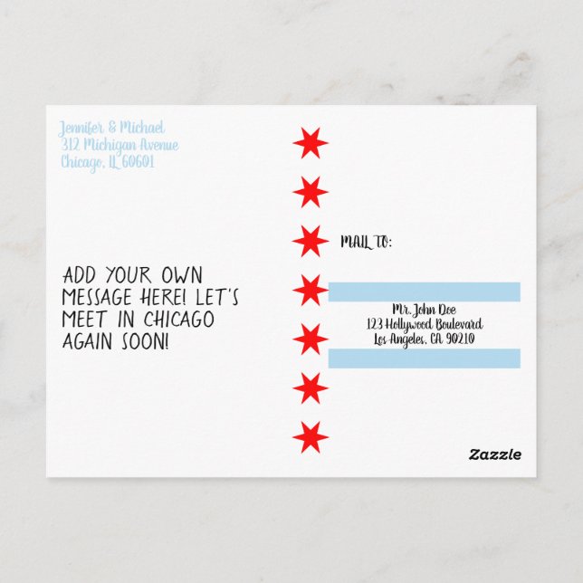Chicago Flag 6-Pointed Star Template Postcard (Back)