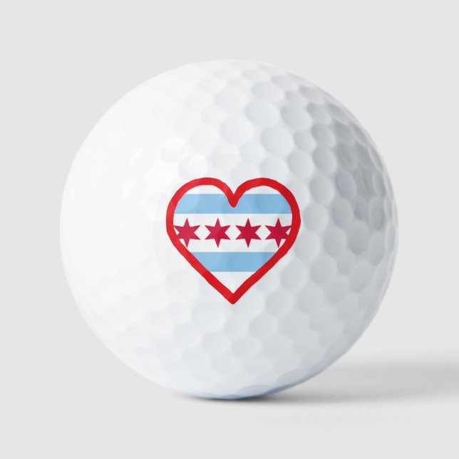 Chicago Flag and Heart Design Golf Balls (Front)