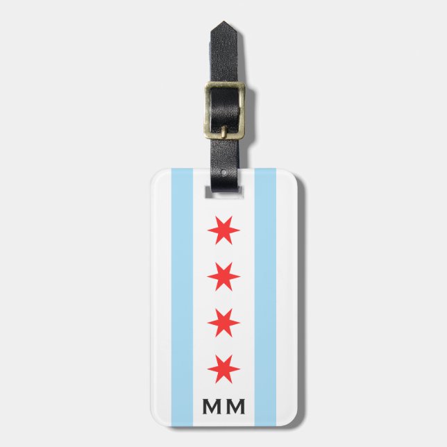 Chicago flag and monogram luggage tag (Front Vertical)