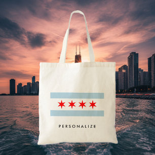 Chicago flag custom canvas tote bag
