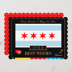 Chicago Flag & Happy New Year /Best Wishes USA Holiday Card