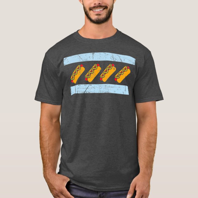 Chicago Flag Hotdog  Funny Chicago Style Hot Dog T-Shirt (Front)