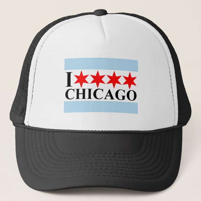 Chicago Flag - I Love Chicago Trucker Hat (Front)