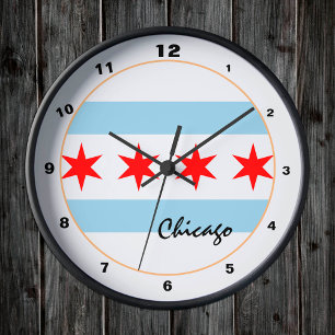 Chicago Flag & Illinois trendy fashion /design USA Round Clock