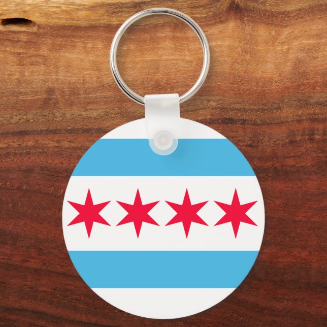 Chicago Flag Inspired Retro City Pride Design Key Ring (Front)