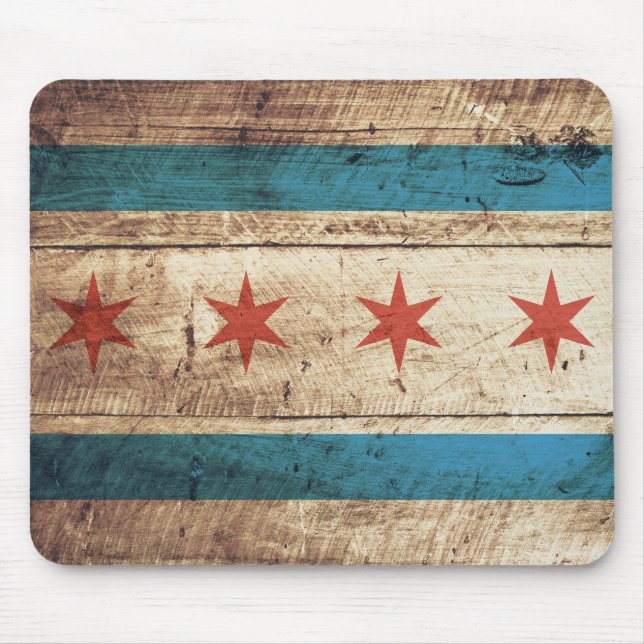 Chicago Flag on Old Wood Grain Mouse Pad (Front)