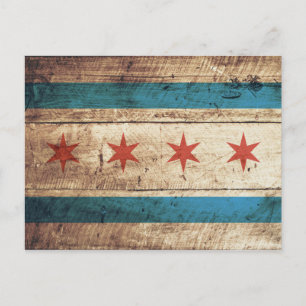 Chicago Flag on Old Wood Grain Postcard