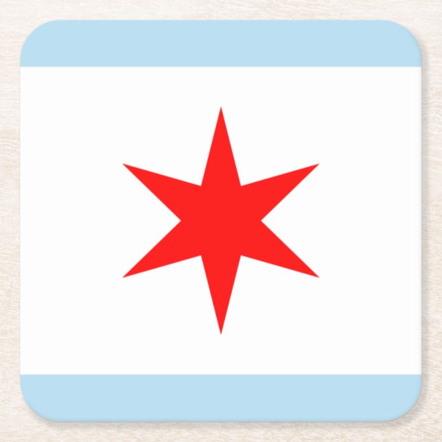 Chicago Flag Red Star Light Blue Stripes Square Paper Coaster (Front)