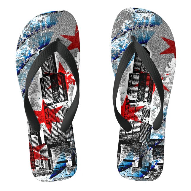 Chicago Flag Skyline Art Thongs (Footbed)