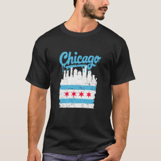 Chicago Flag Skyline Vintage Drip Distressed USA C T-Shirt