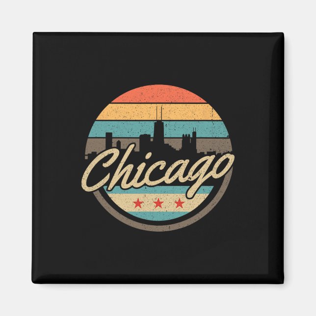 Chicago Flag Skyline Vintage Illinois Usa Souvenir Magnet (Front)