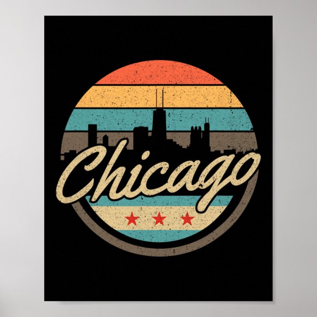 Chicago Flag Skyline Vintage Illinois Usa Souvenir Poster (Front)