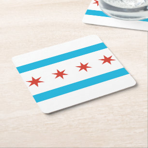 Chicago Flag Square Paper Coaster