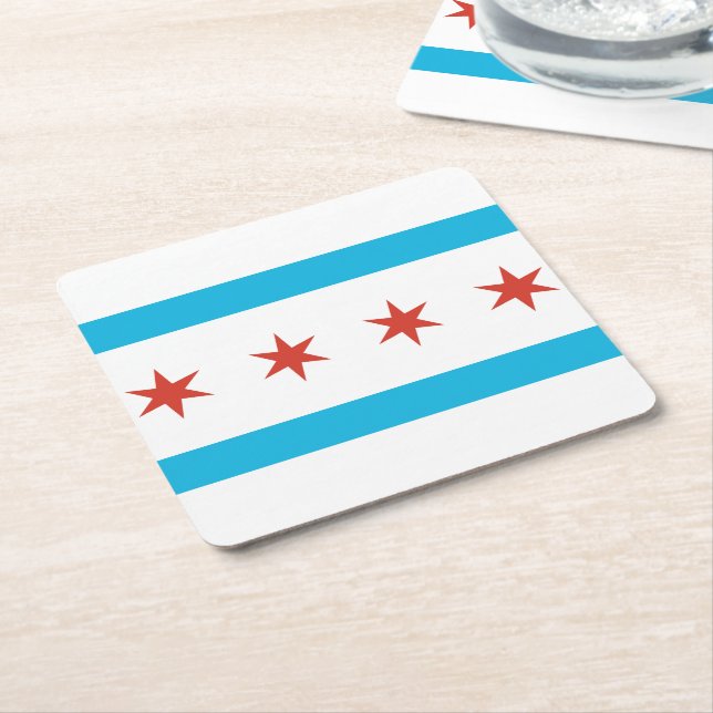 Chicago Flag Square Paper Coaster (Angled)