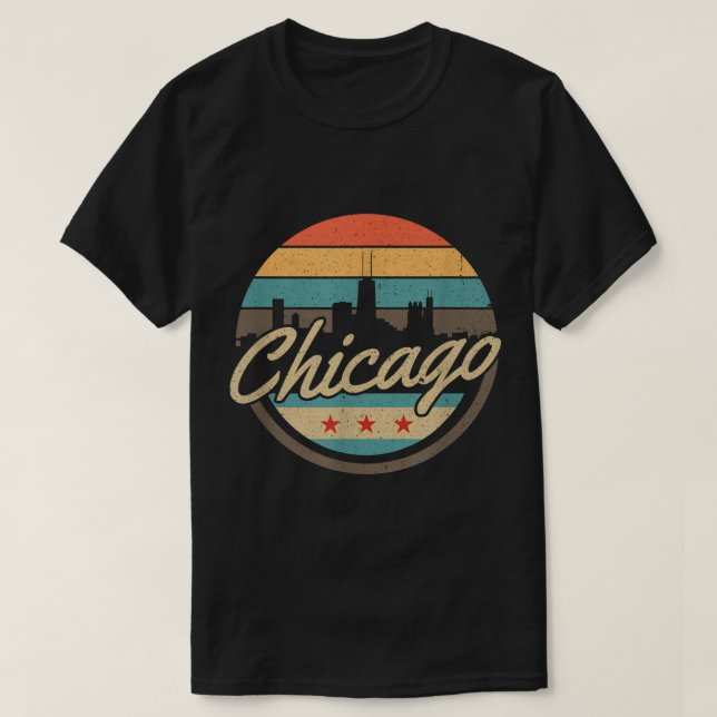 Chicago Flag Tshirt Skyline Vintage Illinois USA S (Design Front)