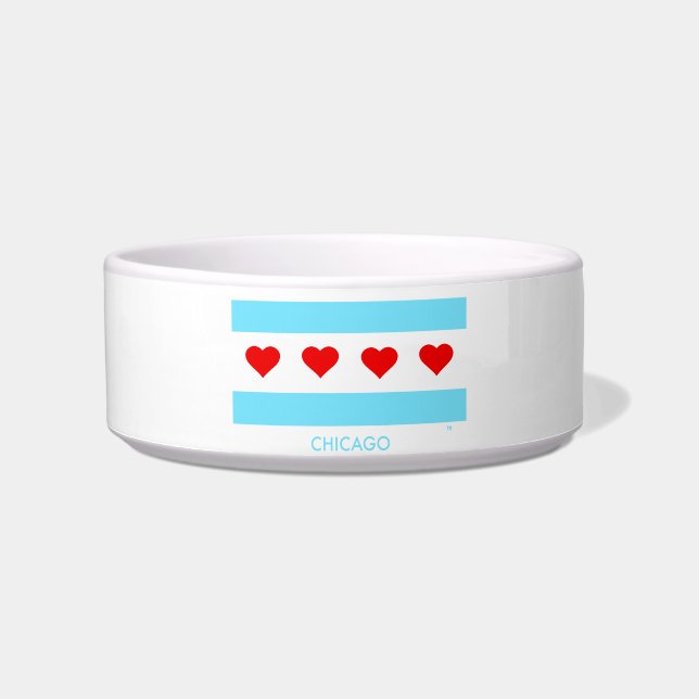 Chicago Flag with Hearts Pet Bowl (Front)