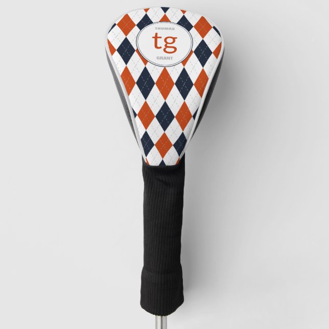 Chicago Football Argyle Pattern Modern Monogram Golf Head Cover (Front)