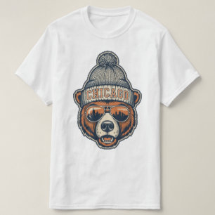 Chicago Football Bear Skyline Retro Windy City T-Shirt