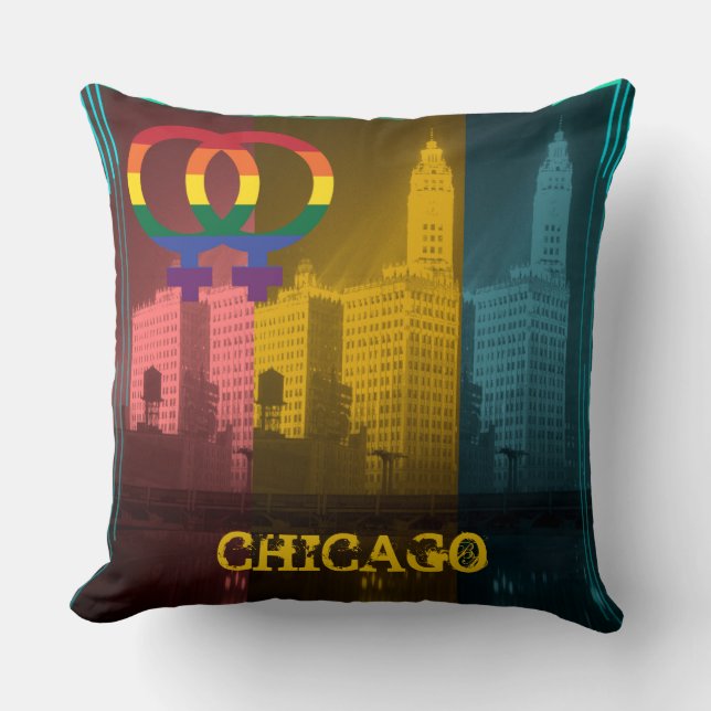 Chicago Gay Lesbian Interest Rainbow Wrigley Bldg Cushion (Front)