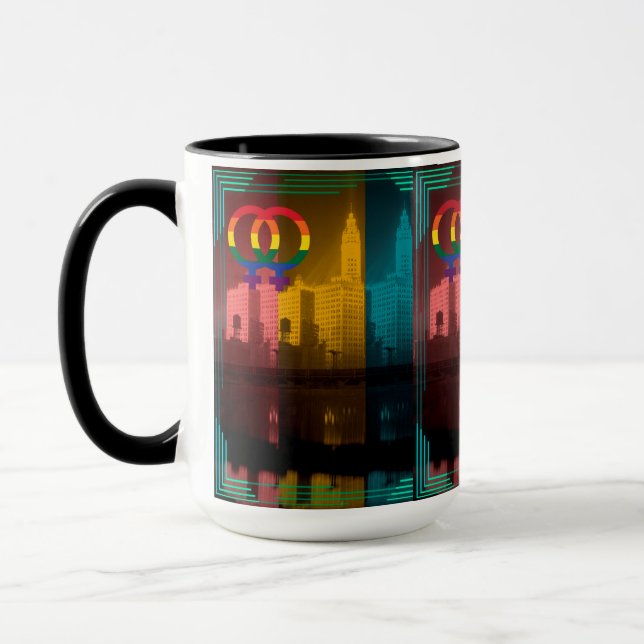 Chicago Gay Lesbian Interest Rainbow Wrigley bldg Mug (Left)