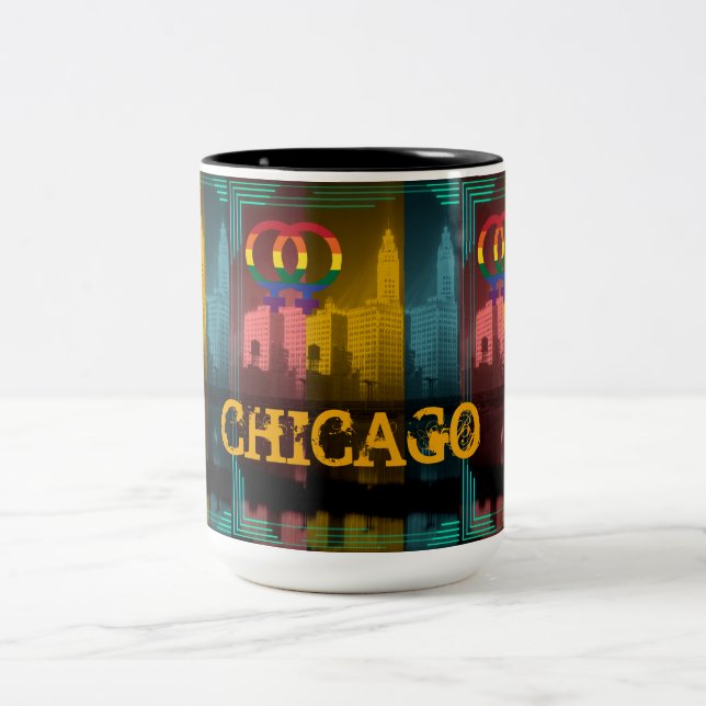 Chicago Gay Lesbian Interest Wrigley Building Two-Tone Coffee Mug (Center)
