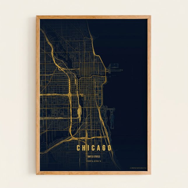 Chicago Golden Map Print Wall art Poster Gift Idea (Creator Uploaded)