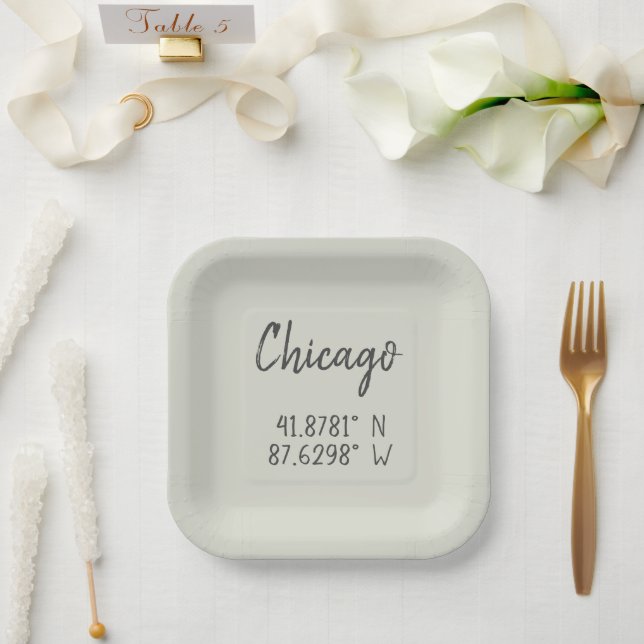 Chicago GPS Coordinates Longitude Latitude     Paper Plate (Wedding)