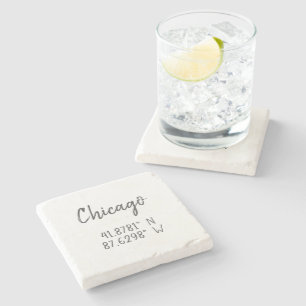 Chicago GPS Coordinates Longitude Latitude  Stone Coaster