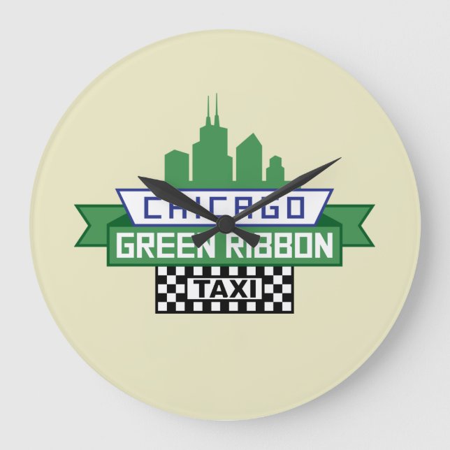Chicago Green Ribbon Taxi Logo - Fan Art Large Clock (Front)