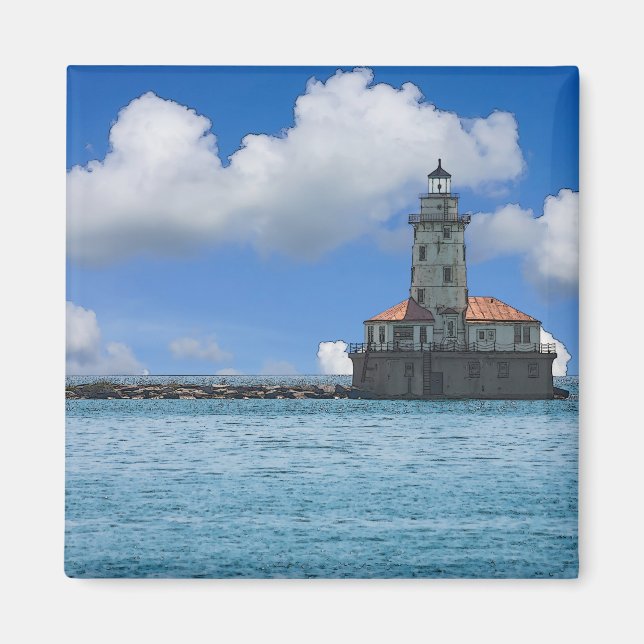 Chicago Harbour Lighthouse Painterly Magnet (Front)
