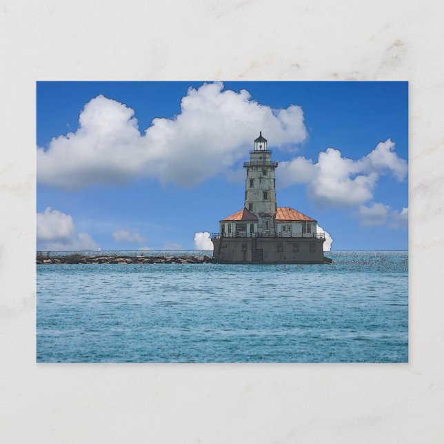 Chicago Harbour Lighthouse Painterly Postcard (Front)