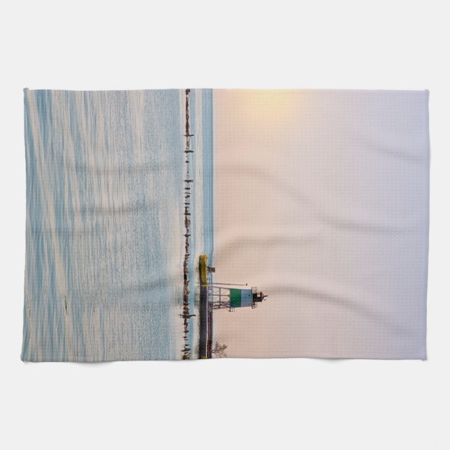 Chicago Harbour Southeast Lighthouse Tea Towel (Horizontal)