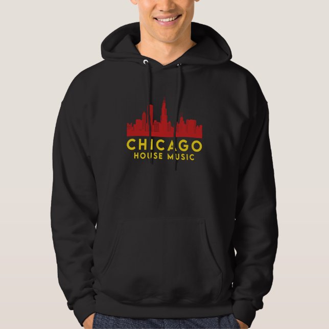 Chicago House Music Vinyl Dj Raver Flag Skyline Ap Hoodie (Front)