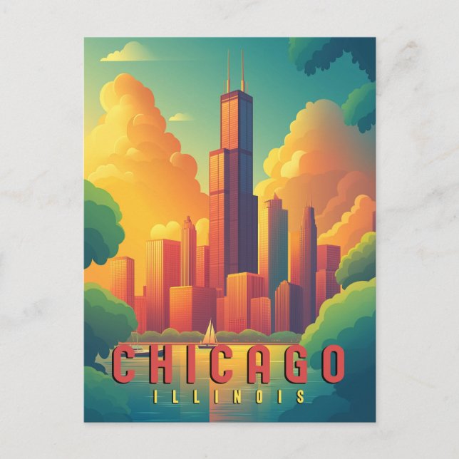 Chicago Iconic Skyline & Lake Michigan Postcard (Front)