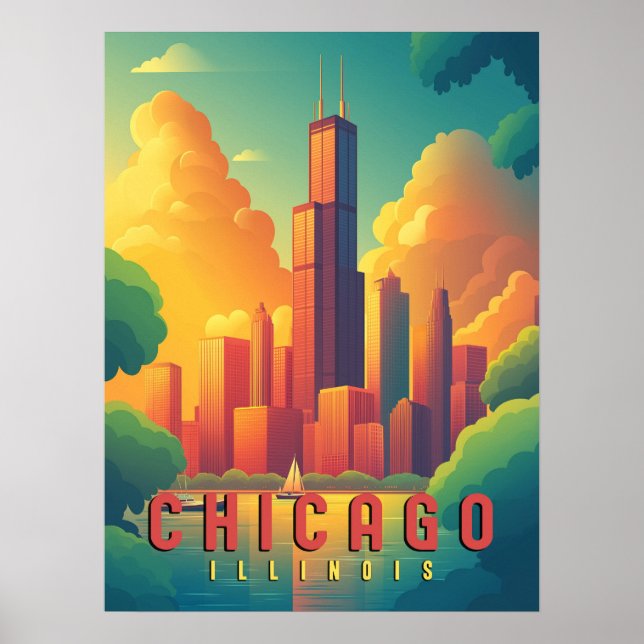 Chicago Iconic Skyline & Lake Michigan Poster (Front)